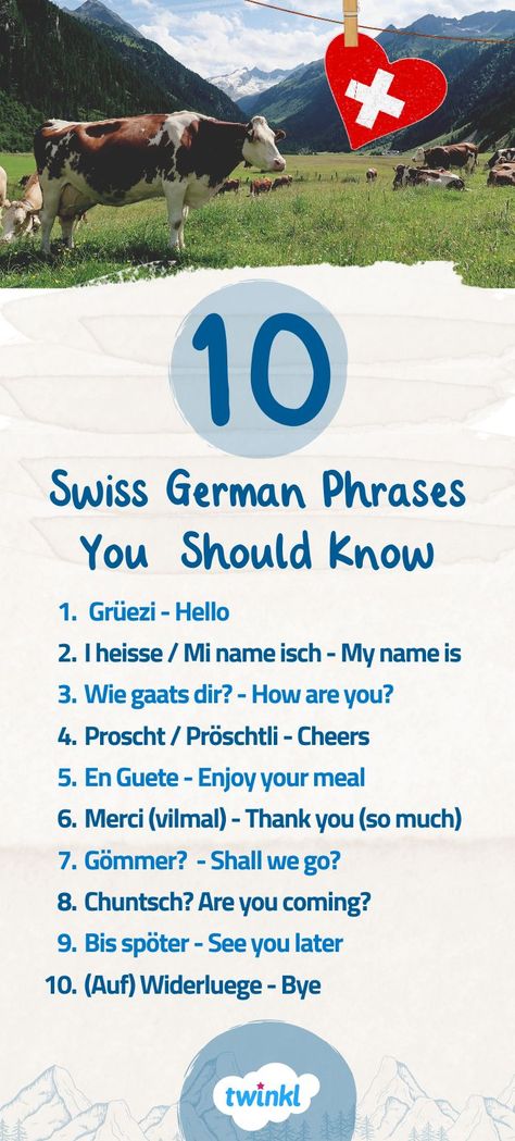 10 Swiss German Phrases Zurich Travel, Swiss German, Travel Phrases, German Travel, German Phrases, Enjoy Your Meal, German Language Learning, Learn German, Switzerland Travel