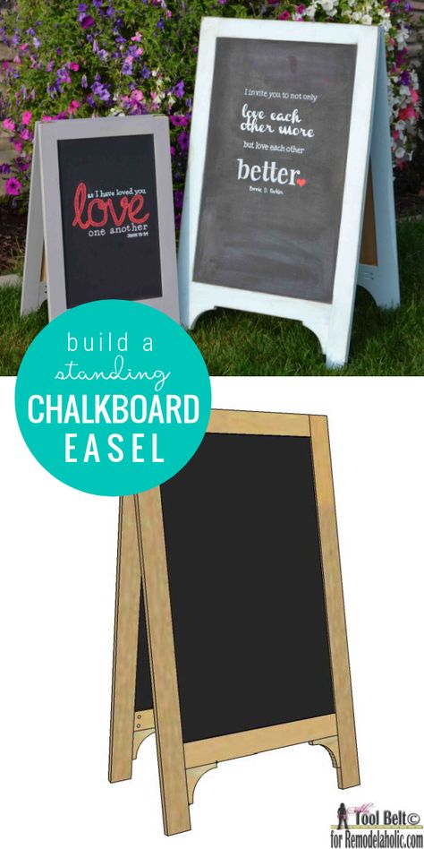 Diy Standing Easel, Diy Chalkboard Easel Sign, Diy Wood Easel Stand, Chalkboard Easel Wedding, Diy Easel Stand For Painting Easy, Chalkboard Crafts, Chalkboard Easel, Chalkboard Stand, Diy Easel