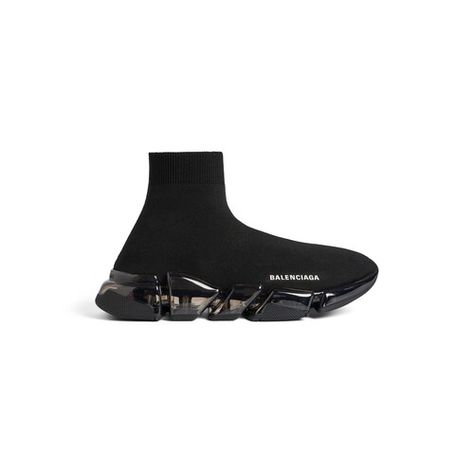 Men's Speed 2.0 Full Clear Sole Recycled Knit Sneaker  in Black| Balenciaga® US Black Balenciaga, Knit Sneakers, Clutch Pouch, City Bag, Boot Pumps, Wallet Chain, Ski Wear, Chain Bags, Denim Pant