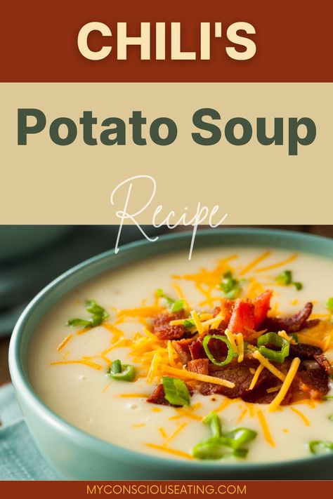 Creamy potato soup Chilis Potato Soup Recipe Copycat, Chilis Potato Soup Recipe, Copycat Potato Soup, Potato Soup Copycat, Bacon And Potatoes, Potatoes Crispy, Potato Bacon Soup, Soup Homemade, Instant Mashed Potatoes