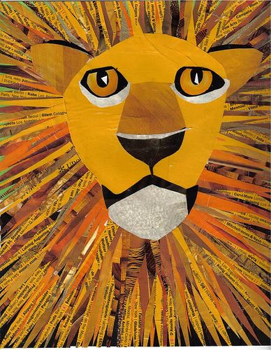 Lion by Cut-And-Paste, via Flickr Lion Collage Art, Lion Art Project, Lion Art Projects For Kids, Lion Art For Kids, Lion Kids Art, African Art For Kids, African Art Projects, Lion Craft, Safari Art