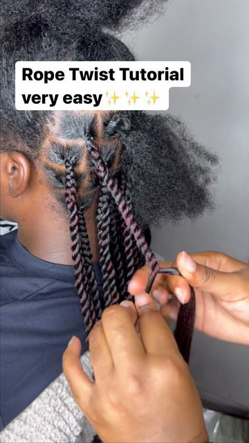 Rope Twist Hairstyles On Natural Hair, Rope Twist Tutorial, Rope Twist Natural Hair, Two Strand Twist Tutorial, Braided Twist Hairstyles For Black Women, Rope Twist Braids, Braiding Your Own Hair, Two Strand Twist, Natural Hair Tutorials