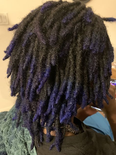 Dyed Tips Locs, Dark Purple Locs, Midnight Blue Locs, Dark Blue Locs, Loc Mullets, Loc Mullet, Mullet Locs, Male Locs, Purple Locs