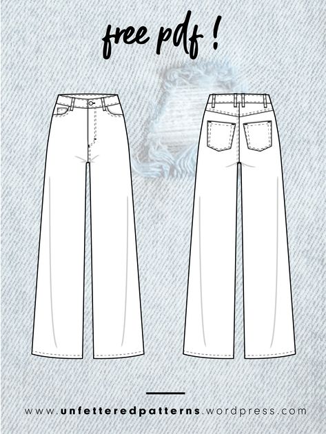 Wide Leg Jean Pattern, Jeans Sewing Pattern Free, Denim Patterns Sewing, Denim Pants Pattern, Wide Leg Pattern Pants, Free Trousers Sewing Pattern, Free Jeans Sewing Pattern, Pants Free Sewing Pattern, Free Sew Pattern