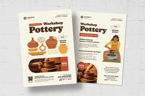 Pottery Class Flyer Template Class Flyer Design, Food Banner, Pottery Classes, Pottery Ceramics, Local Art, Clay Pottery, Ad Design, Print Templates, Flyer Template