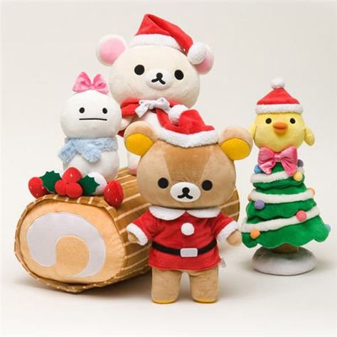 Christmas plush. Want! Rilakkuma Christmas, Rilakkuma Plush, Kawaii Christmas, Christmas Plush, Rilakkuma, Christmas Animals, Pink Christmas, Felt Crafts, Plush Dolls