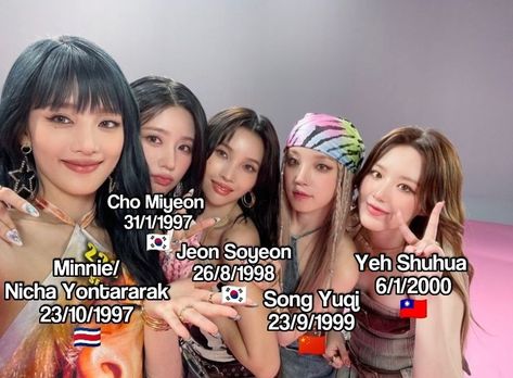 Gidle Names Members, G Idle Members Name, Gidle Members Name, G Idle Members, Kpop Group Names, Birthday Dates, G Friend, Birthday List, Just Girl Things