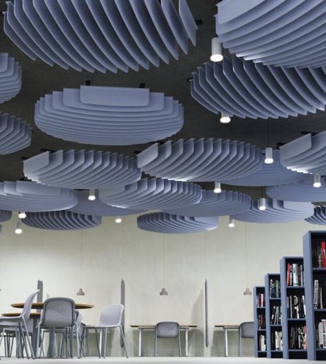 Acoustic Baffles PET Felt Dome - ReFelt Acoustic Ceiling Design, Baffle Ceiling, Acoustic Baffles, Acoustic Ceiling Panels, Acoustic Ceiling, Acoustic Design, Ceiling Treatments, Suspended Ceiling, Acoustic Wall