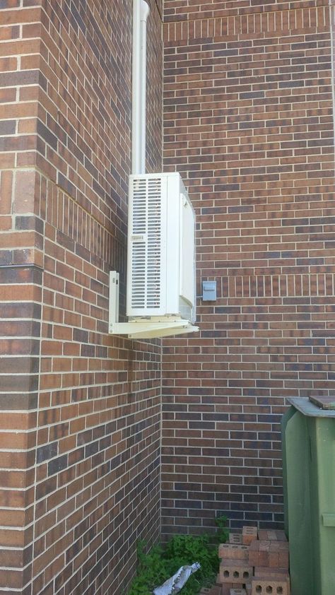 Brick Veneer Wall, Ductless Ac, Hvac Company, Split Ac, Brick Veneer, Brick Building, Clever Diy, Heating And Cooling, Air Conditioner