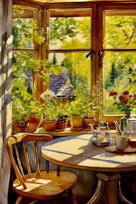 Vintage Homemaker Aesthetic, Joyful Home, Cottage Art Painting, Cozy Painting, Cottage Paintings, Home Sweet Home Art, Cottage Lifestyle, Home Paintings, Spring Home Decor Ideas