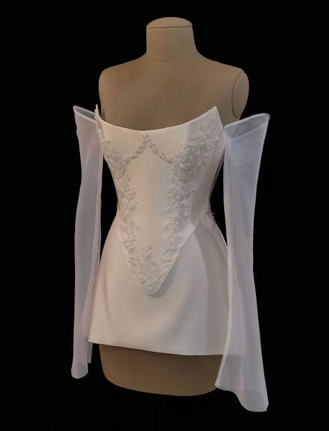 Pre-order Custom Bridal Cream Pearl White Satin Corset Mini - Etsy White Satin Corset, Sheer Long Sleeve Dress, Hand Beaded Lace, Long Sleeves Dress, Back Skirt, Satin Corset, Looks Party, Dream Wedding Ideas Dresses, Sleeves Dress