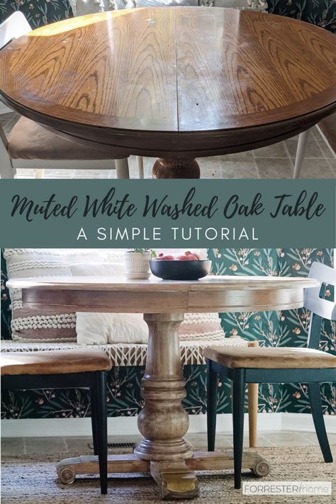 Painting Wood Kitchen Table, Gray Driftwood Table, White Stained Table, White Wash Round Dining Table, Bleached Kitchen Table, Limewash Kitchen Table, White Wax On Oak Furniture, Limewashed Dining Table, White Wash Table Top