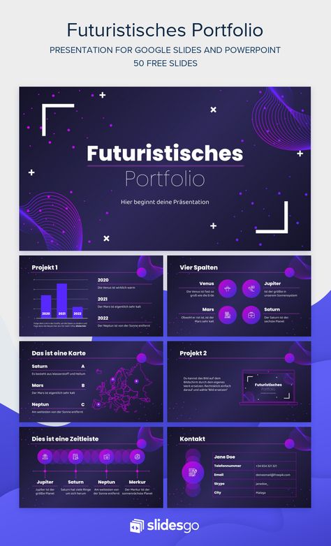 Futuristisches Portfolio Futuristic Powerpoint Template, Futuristic Slide Design, Futuristic Powerpoint Design, Neon Presentation Design, Futuristic Template Design, Futuristic Layout Design, Futuristic Presentation Design, Futuristic Portfolio, Futuristic Powerpoint