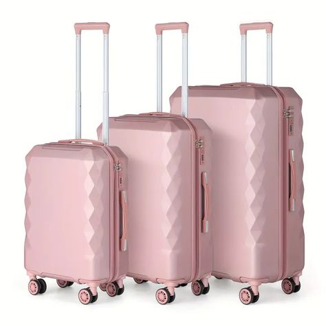 Travel Luggage Set Rose Golden Hardside Trolley Suitcase - Temu Travel Luggage Set, 3 Piece Luggage Set, Tsa Approved, Suitcase Set, Strawberry Cake, Modern Women, Luggage Sets, Pull Handle, Suitcases