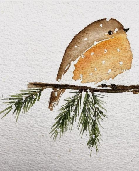 Watercolor Bird Christmas Cards, Watercolor Art For Beginners Winter, Winter Bird Watercolor, Cool Watercolor Paintings Easy, Winter Birds Drawing, Watercolor Christmas Thank You Cards, Simple Bird Watercolor, Easy Winter Watercolor Ideas, Watercolor Art For Beginners Christmas Cards