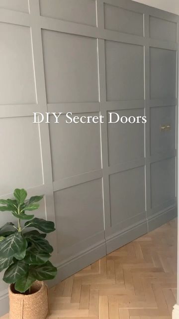 Panelling On Doors, Hamptons Panelling, Hidden Door Trim Wall, Panelled Wall With Secret Door, Wall Paneling Hidden Storage, Board And Batten Secret Door, Hidden Door Entryway, Secret Door Panelling, Panelling With Hidden Door