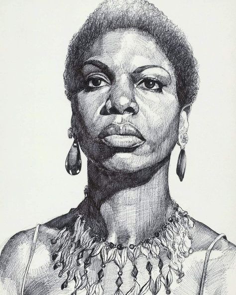 Nina Simone Drawing, Nina Simone Art, Micron Pen Art, Drawing Superheroes, Nina Simone, Art Matters, Sketch Painting, Art Model, Afro Art