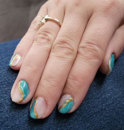 Turquoise nails and gold Turquoise Nails, Aqua Marine, Turquoise Ring, Turquoise, Nails, Gold