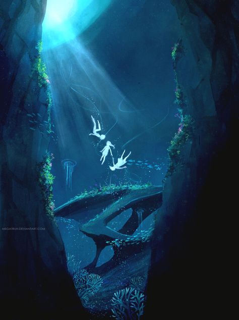 Digital Painting by Niken Anindita | Digital Art | ARTWOONZ Underwater Scene, Fantasy Places, Wow Art, Digital Art Illustration, Hayao Miyazaki, 판타지 아트, Underwater World, Miyazaki, Fantasy Landscape