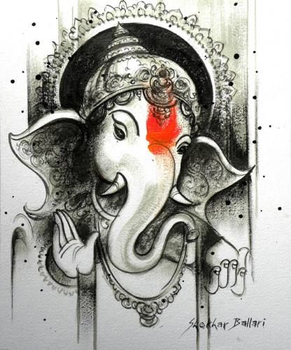 Ganesha Tattoos, Lord Ganesha Art, Arte Ganesha, Ganesha Sketch, Charcoal Painting, Indian Contemporary Art, Ganesha Drawing, Modern Indian Art, Ganesh Art Paintings