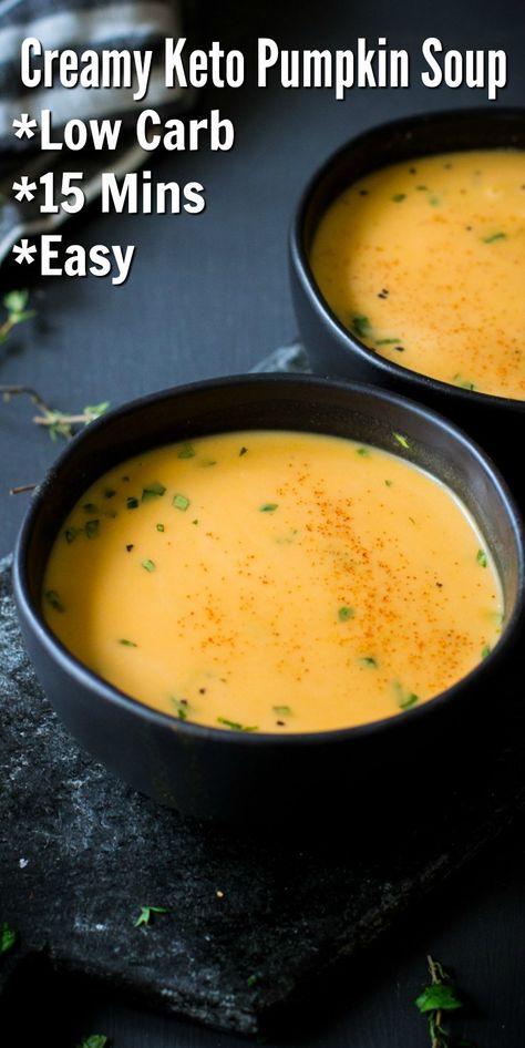 Keto Pumpkin Soup, Pumpkin Soup Easy, Keto Comfort Food, Creamy Pumpkin Soup, Pumpkin Soup Recipe, Keto Pumpkin, Low Carb Diets, Keto Soup, Low Carb Soup