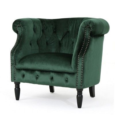 Velvet Club Chair, Green Accent Chair, Green Velvet Chair, Rolled Arm Chair, Salon Suites, Dark Home, Velvet Chair, Christopher Knight, Green Rooms