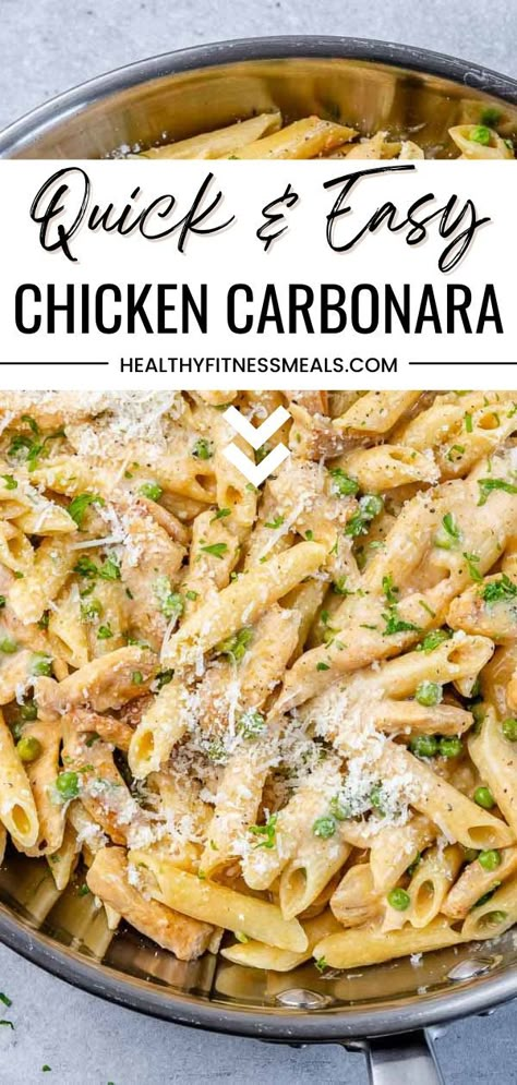 Healthy Chicken Carbonara, Easy Chicken Carbonara, Carbonara Chicken, Easy Italian Chicken, Weeknight Chicken Dinner, Dairy Free Pasta Recipes, Chicken Carbonara Recipe, Quick Easy Chicken, Chicken Pasta Dishes