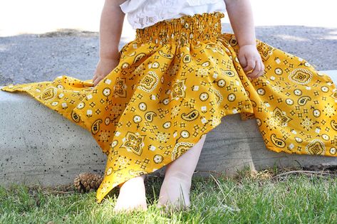 DIY bandana dress // yellow spool Bandana Dress Pattern, Bandana Dress Pattern For Women, Yellow Bandhani Print Festival Dress, Yellow Bandana Aesthetic, Bandana Skirt, Yellow Summer Bandana, Bandana Dress, Square Skirt, Simple Dress Pattern