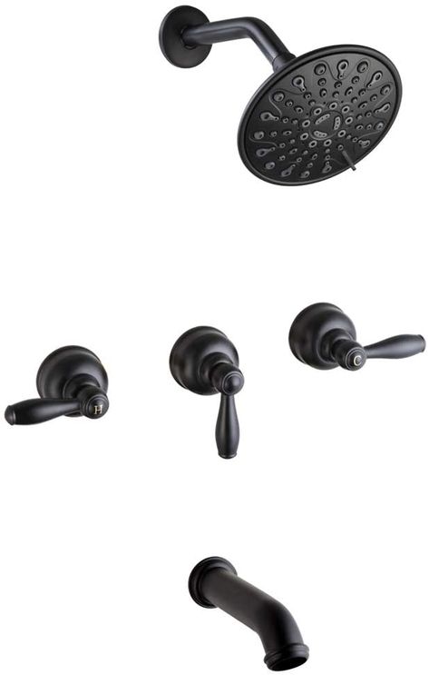 3 Handle Tub and Shower Faucet with 6 Spray Shower Head Set, Matte Black Bathtub Faucet Set with Tub Spout Bathroom Mixer Tub and Shower Trim Kit with Valve - - Amazon.com 3 Handle Tub And Shower Faucet, Black Bathtub Faucet, Black Bathtub, Bathroom Tub Shower, Aesthetic Bathroom, Shower Fixtures, Shower Faucet Sets, Bathroom Tub, Tub Spout