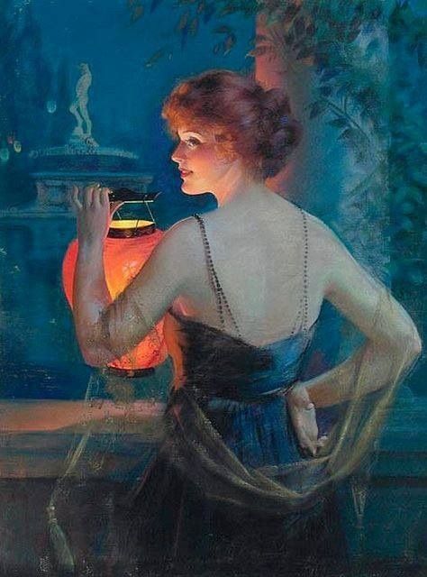 gene pressler | Gene Pressler, Young Woman With Lantern, 1921 | The Jazz Age Lantern Art, Japanese Lanterns, Illumination Art, Art Antique, Art Deco Inspired, Paper Lanterns, Painting Illustration, American Artists, Young Woman