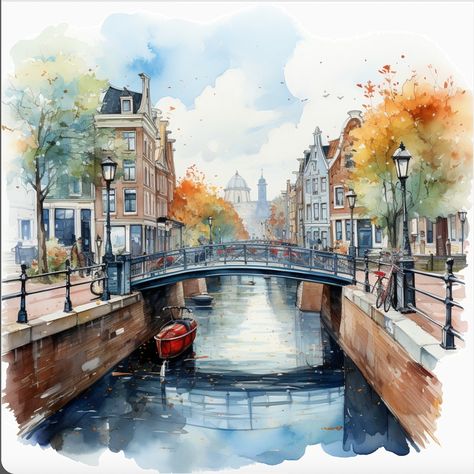 Streets of Amsterdam in watercolor. Featured in our Amsterdam clipart collection on Etsy. #amsterdam #iamsterdam #amsterdamstreets #amsterdamtravel #holland #watercolorpainting #digitalartist #watercolorlandscape #amsterdamhouses #amsterdamcanals #europetravel #digitalpainting #clipart #cutetown #amsterdamcanals #amsterdamstreets Watercolor Amsterdam, Amsterdam Landscape, Amsterdam Drawing, Amsterdam Watercolor, Amsterdam Painting, Amsterdam Art, Amsterdam Houses, Watercolor Paintings Nature, Amsterdam Canals