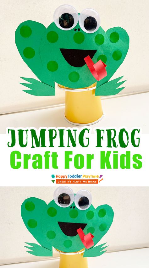 Hopping Frog Craft, Amphibian Crafts Preschool, Leap Year Crafts For Preschoolers, Tree Frog Craft Preschool, Jump Frog Jump Activities Preschool, Leap Year Crafts For Toddlers, Toddler Frog Craft, Leap Day Crafts For Toddlers, Jumping Frog Craft