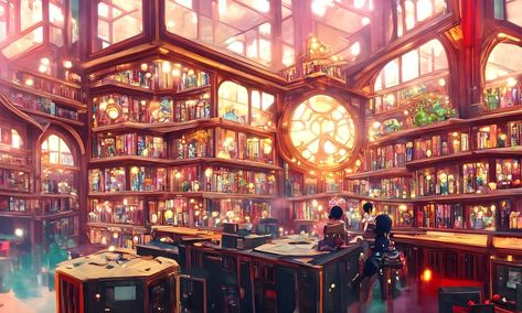 Fantasy Library Desktop Wallpaper, Dreamscape Library, Anime Library Wallpaper, Library Wallpaper Desktop, Anime Library Background, Magic Classroom Fantasy Art, Anime Library Aesthetic, Fantasy Library Concept Art, Library Aesthetic Wallpaper Desktop