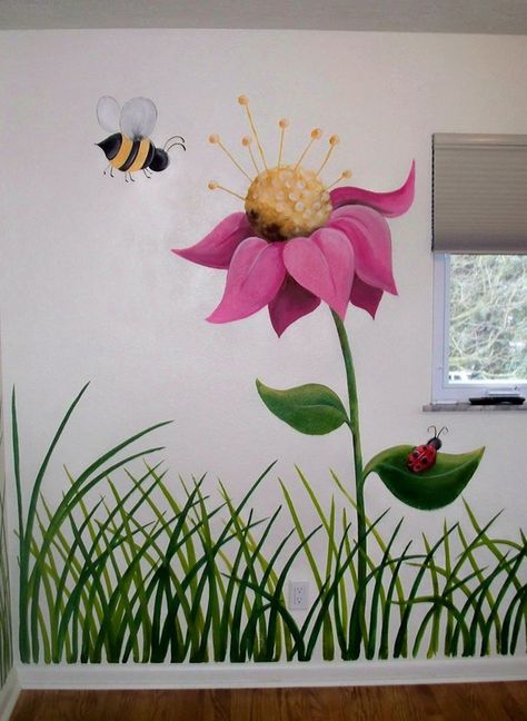 Para patio Nursery Wall Painting, Painted Shed, Wall Painting Ideas, Garden Fence Art, Garden Mural, Flower Mural, Nursery Wall Murals, Diy Wall Painting, Nursery Mural