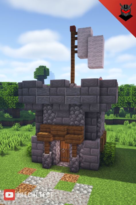 Minecraft Fence Designs Medieval, Minecraft Small Tower Ideas, Minecraft Tower Simple, Minecraft Watchtower Simple, Village Minecraft Builds, Small Minecraft Tower, Small Tower Minecraft, Mid Evil Minecraft Builds, Minecraft Watchtower Ideas