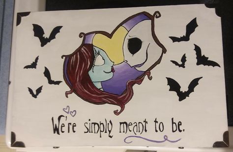 Halloween Drawings For Boyfriend, Halloween Couple Paintings, Nightmare Before Christmas Promposal, Nightmare Before Christmas Hoco Proposal, Jack And Sally Painting Canvases, Jack And Sally Painting, Nightmare Before Christmas Painting Ideas, Nightmare Before Christmas Painting, Painting Dresser