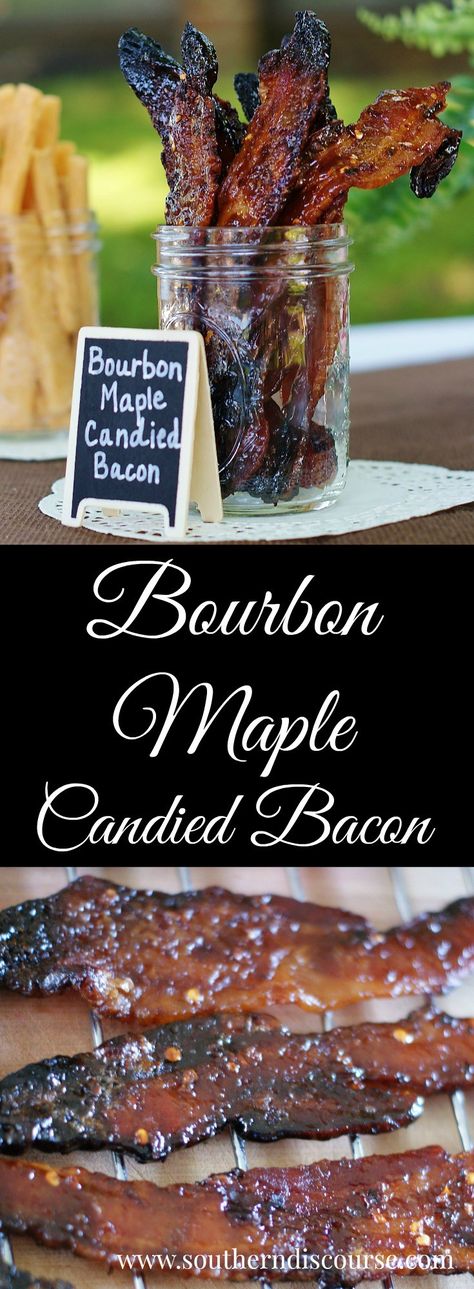 Bourbon   maple   bacon with just a little red pepper kick, all candied to a gorgeous perfection. If slow, sweet southern drawls ever had a flavor, they would taste just like this. Maple Candied Bacon Recipe, Maple Candied Bacon, Kentucky Derby Recipes, Candied Bacon Recipe, Bacon Desserts, Southern Discourse, Kentucky Derby Party Food, Maple Candy, Bourbon Tasting