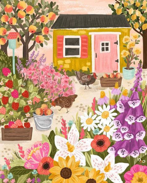 Garden Illustrations, Brighter Days, Water Colour, Watercolor Illustration, Art Pictures, Artist Inspiration, Art Inspo, Beautiful Art, Folk Art