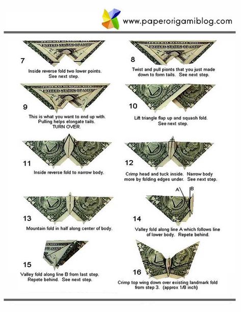 butterfly money Hart Origami, Butterfly Money, Origami Butterfly Instructions, Easy Money Origami, Money Origami Tutorial, Origami Butterfly Tutorial, Origami Insects, Money Folding, Folded Money