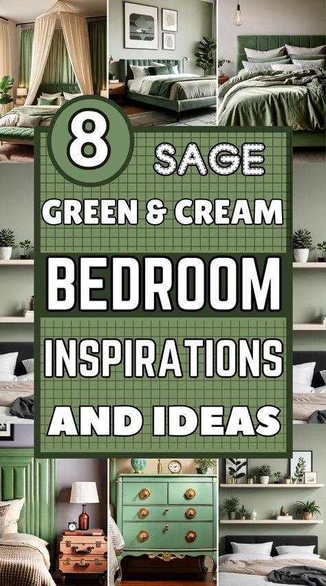 Light Green Bedroom Ideas, Green Cream Bedroom, Sage Green And Cream Bedroom, Green And Cream Bedroom, Bedroom Inspirations Green, Cozy Bedroom Inspirations, Bedroom Renovation Ideas, Diy Bedroom Ideas, Sage Green And Cream