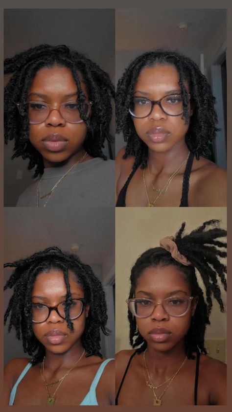 Begginer Locs Black Women, Type 4 Locs, 6 Inch Locs, Medium Thick Locs On Black Women, 50 Locs Natural Hair, Short Locs With Curly Ends, Locs With Middle Part, Real Locs Hairstyles For Women, Medium Starter Locs Black Women