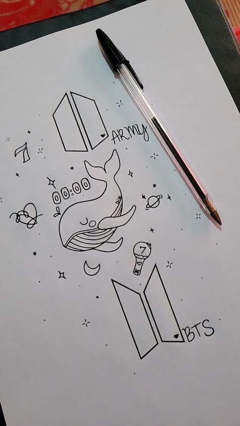 Army Doodle Art, Bts Cartoon Drawings, Bts Simple Drawings, Bts Cute Drawings, Bts Inspired Drawings, Easy Sketchbook Drawings, Kpop Drawing Ideas, Kpop Doodle Art, Bts Easy Drawing