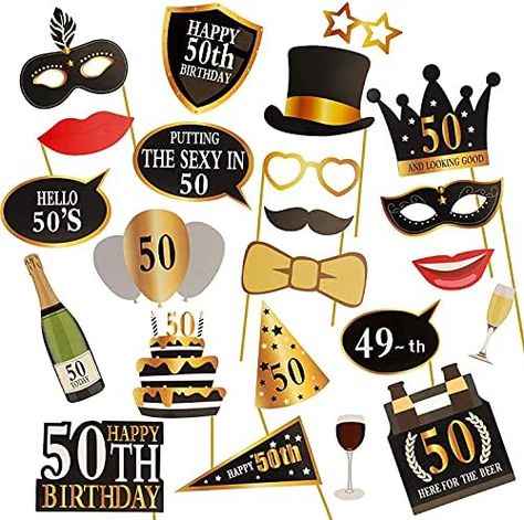 KissDate 24Pcs 50th Birthday Photo Booth Props, Funny DIY Kit for Men Women 50th Birthday Party Supplies 50th Birthday Decorations for Men (Black and Gold) : Amazon.co.uk: Home & Kitchen 60th Birthday Photo Booth, 60th Birthday Decorations For Men, Funny Photo Props, Birthday Photo Booth, Birthday Party Decorations For Adults, 60th Birthday Decorations, Birthday Decorations For Men, Birthday Props, Party Fotos