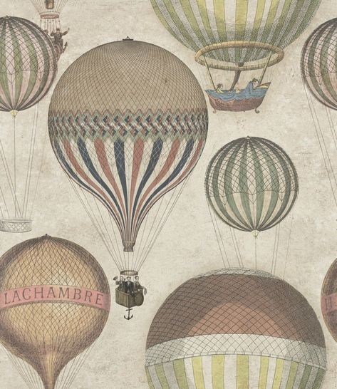 Hot Air Wallpaper in Taupe and Multi from the Eclectic Collection by M – BURKE DECOR Eclectic Design Style, Air Wallpaper, Mind The Gap, Wallpaper Rolls, Wallpaper Direct, Hot Air Balloons, Floral Tapestry, Nursery Wallpaper, Eclectic Design