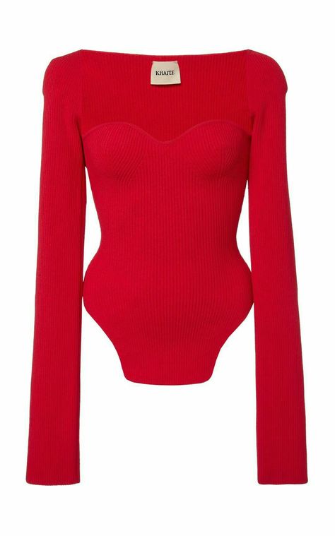 Bustier Bodysuit, Extra Long Sleeves, Ribbed Knit Top, Baggy Pants, Looks Chic, Pullover Shirt, Red Top, Looks Vintage, Global Fashion