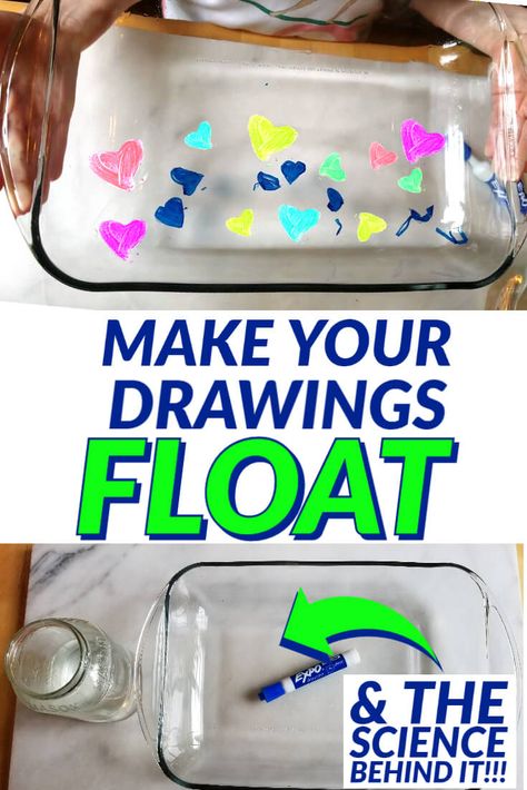 How to make your drawings float using a dry erase marker, a glass plate and water. Plus, why this science experiment works! Water Experiments, Create Board, Science Week, Science Camp, Preschool Science Activities, Summer Science, Science Experiments For Preschoolers, At Home Science Experiments, Kid Experiments