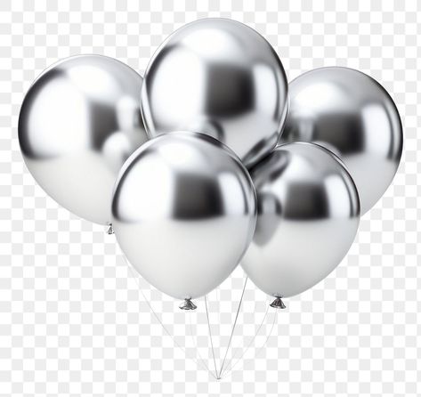 Silver Birthday Balloons, Png Balloons, Birthday Balloons Png, Silver Balloons, Silver Birthday, Silver Balloon, Chrome Material, Awesome Designs, Pink Balloons