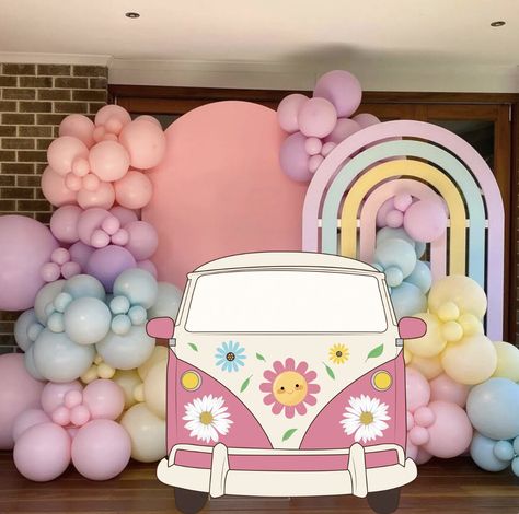 Car Cutout, Car Theme Birthday, Soiree Ideas, Hippie Birthday Party, Wildflower Party, Camper Car, Flower Birthday Party, Hippie Birthday, Cookies Theme