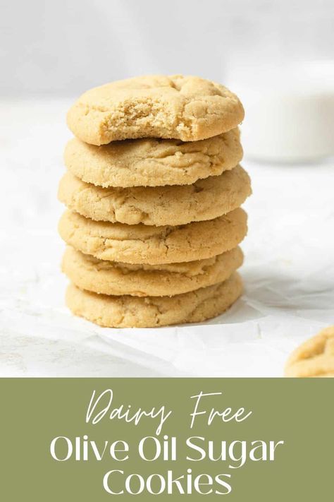 These olive oil sugar cookies are soft, chewy, and made without butter! Extra virgin olive oil gives them crisp edges and a unique bright and grassy flavor. They're super easy to make and are perfect Christmas cookies with a twist! Olive Oil Sugar Cookies, Olive Oil Cookie Recipe, Cookies Dairy Free, Olive Oil Cookies, Baked Olives, Vegan Sugar Cookies, Perfect Sugar Cookies, Cookie Spread, Easy Sugar Cookies