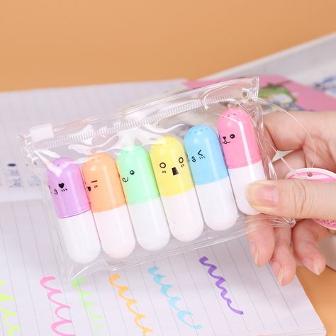 Japanese School Supplies, Escuela Diy, Girl School Supplies, Kawaii School Supplies, Highlighter Set, Cool School Supplies, Study Stationery, Highlighter Pen, Diy School Supplies